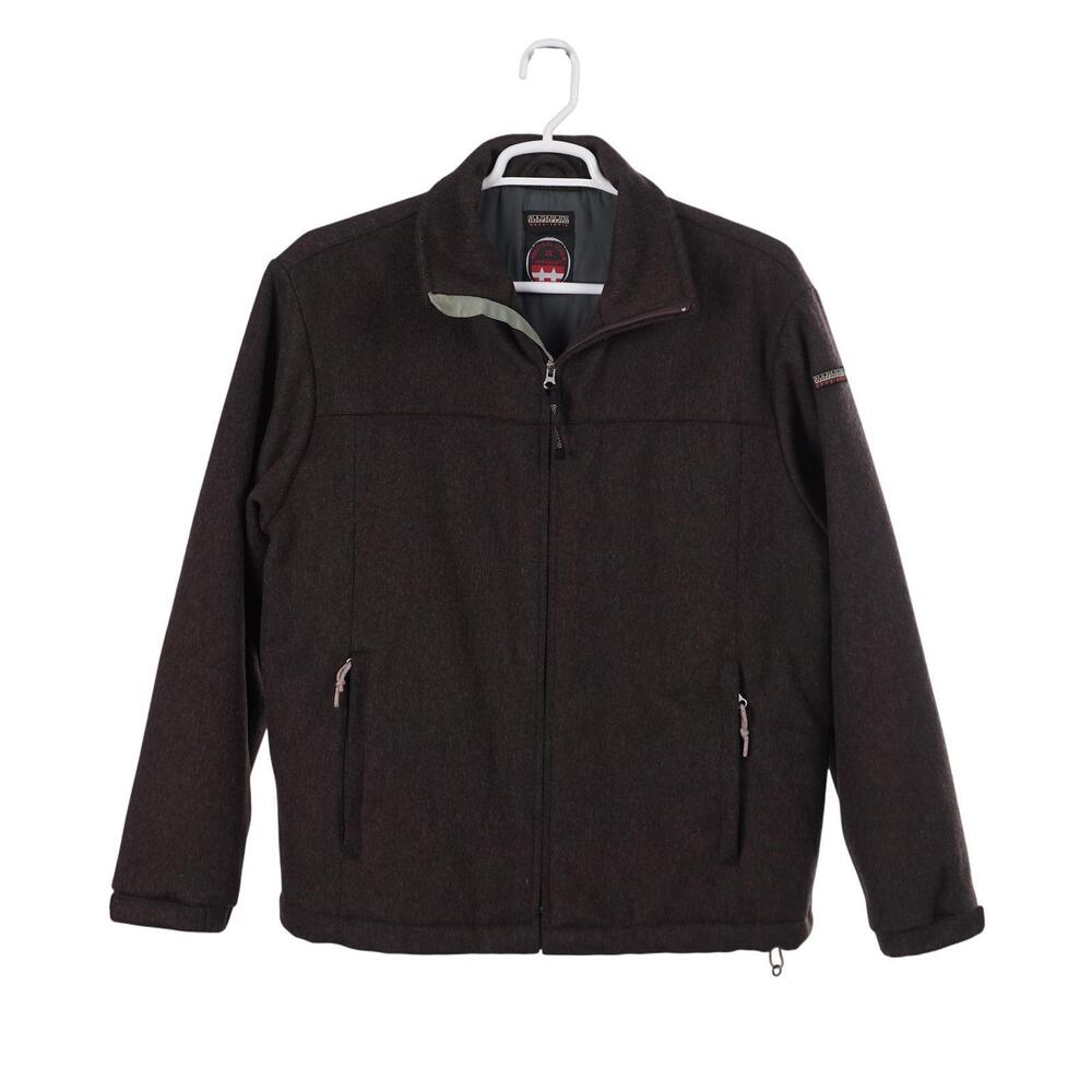 Napapijri Geographic Jacket Men M Brown Wool Blend Full Zip Pockets Lined